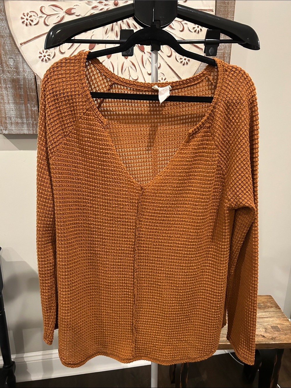 BiBi Waffle Knit Pullover shirt in Rust Brown